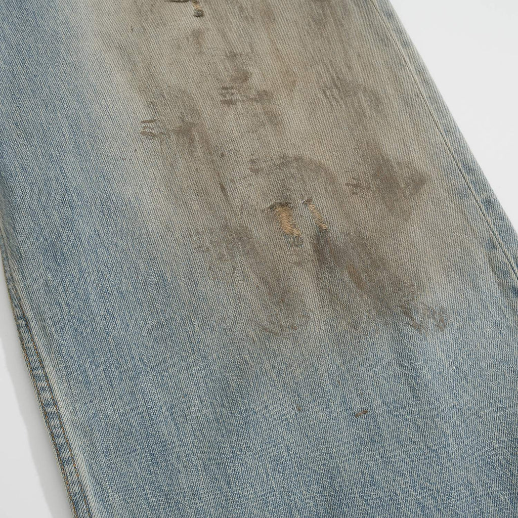 Men's Four Seasons Do Old Low Waist Zipper Closure Solid Color Cotton Loose Denim Jeans Autonomous Label-Free Casual Pants Ngvp #9922