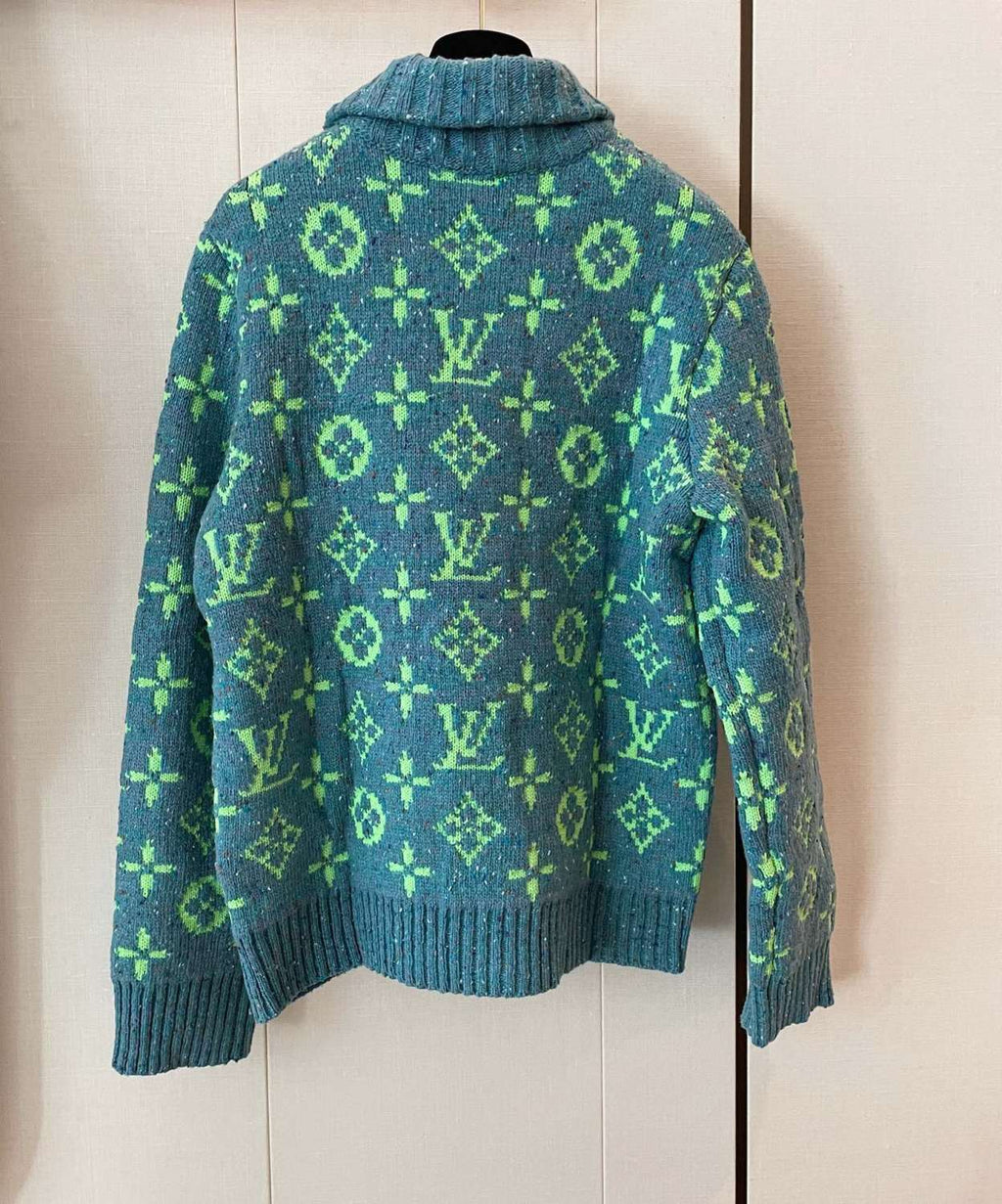 Louis Vuitton Men's Fall/Winter Green Monogrammed Pattern Knit Single Breasted Sweater Jacket #72785