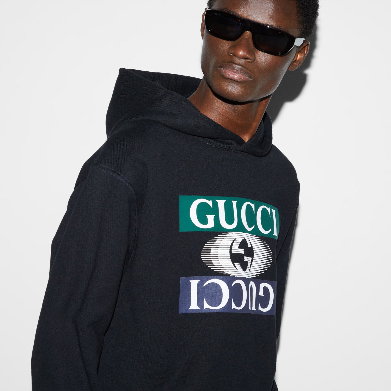 Gucci Cotton Jersey Hooded Sweatshirt Men'S Spring Autumn Fashion Pullover Hoodie Black Logo Print Hooded Sweatshirt #81152