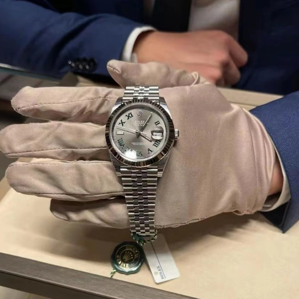 Rolex Men's Green Rolex Log Steel Strap Automatic Waterproof Movement Mechanical Watch Gray Dial #71428