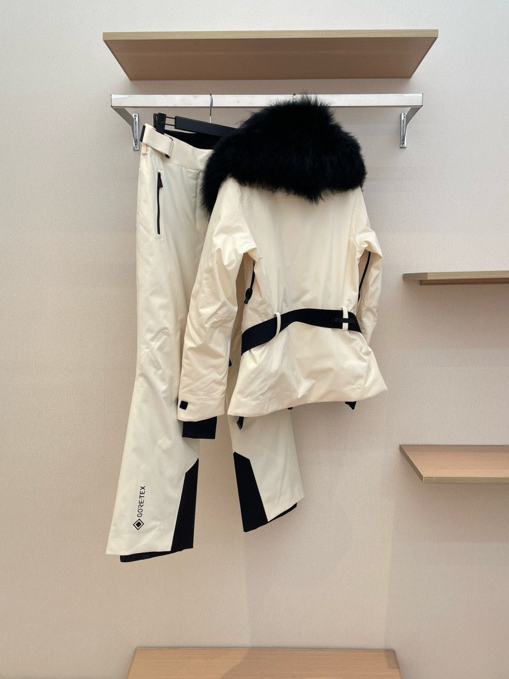 Moncler Grenoble Women's Autumn/winter Flap Lapel Zip Long Sleeve Jacket Ski Suit Letter Mid Waist Fitted Micro Casual Pants White #71795