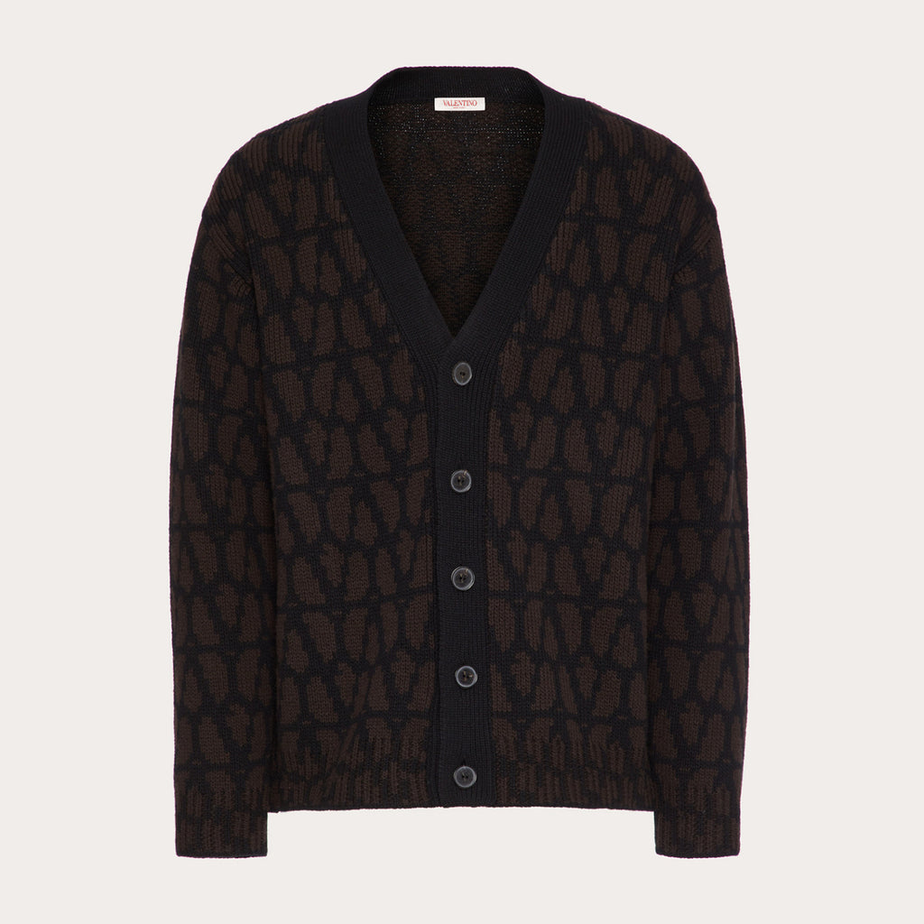Valentino Men's Spring And Autumn Black V-neck Long Sleeve Single-Breasted Knit Shirt Cardigan #97842