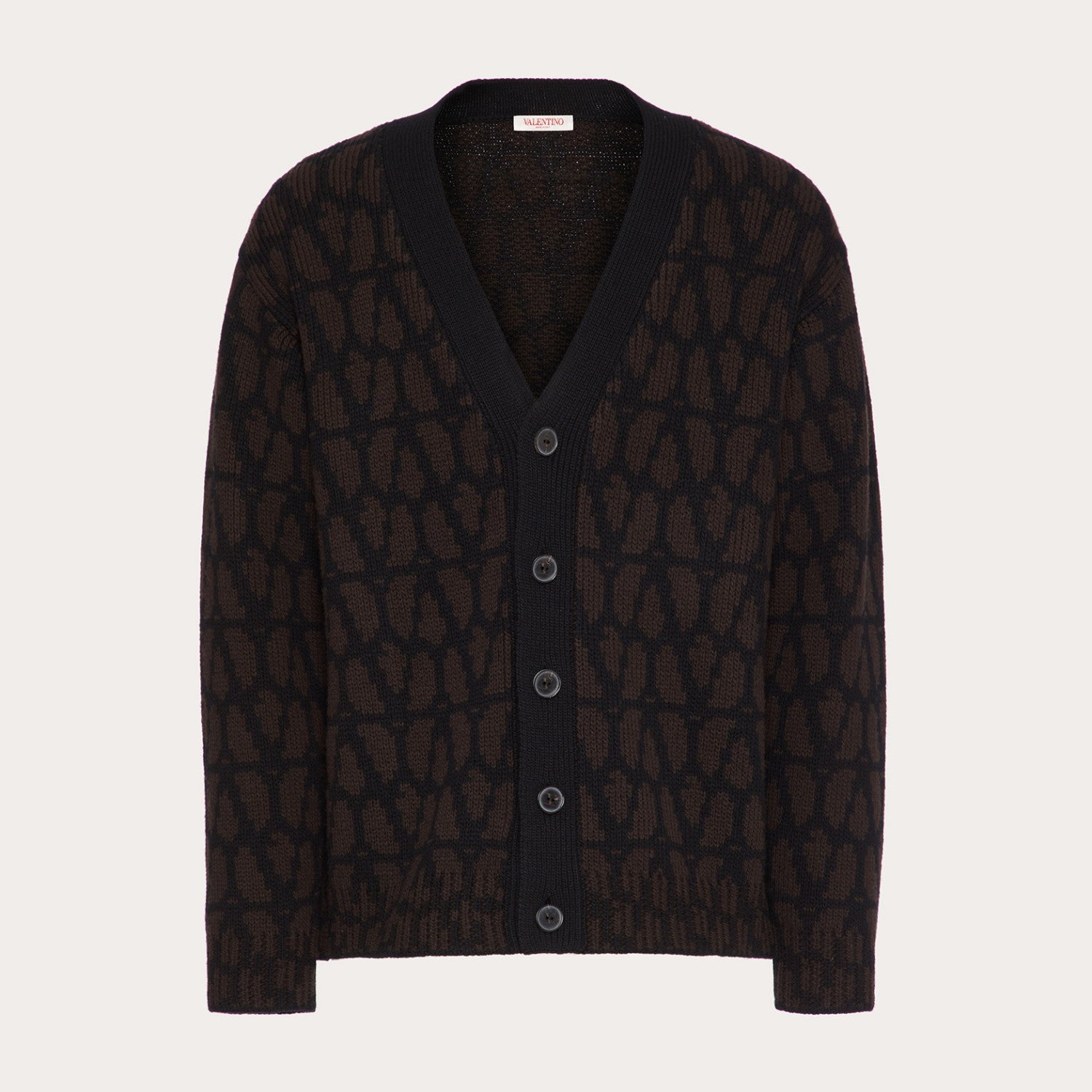 Valentino Men's Spring And Autumn Black V-neck Long Sleeve Single-Breasted Knit Shirt Cardigan #97842