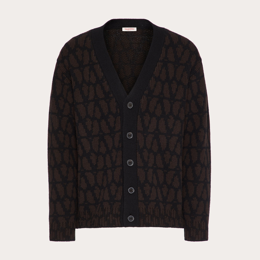 Valentino Men's Spring And Autumn Black V-neck Long Sleeve Single-Breasted Knit Shirt Cardigan #97842