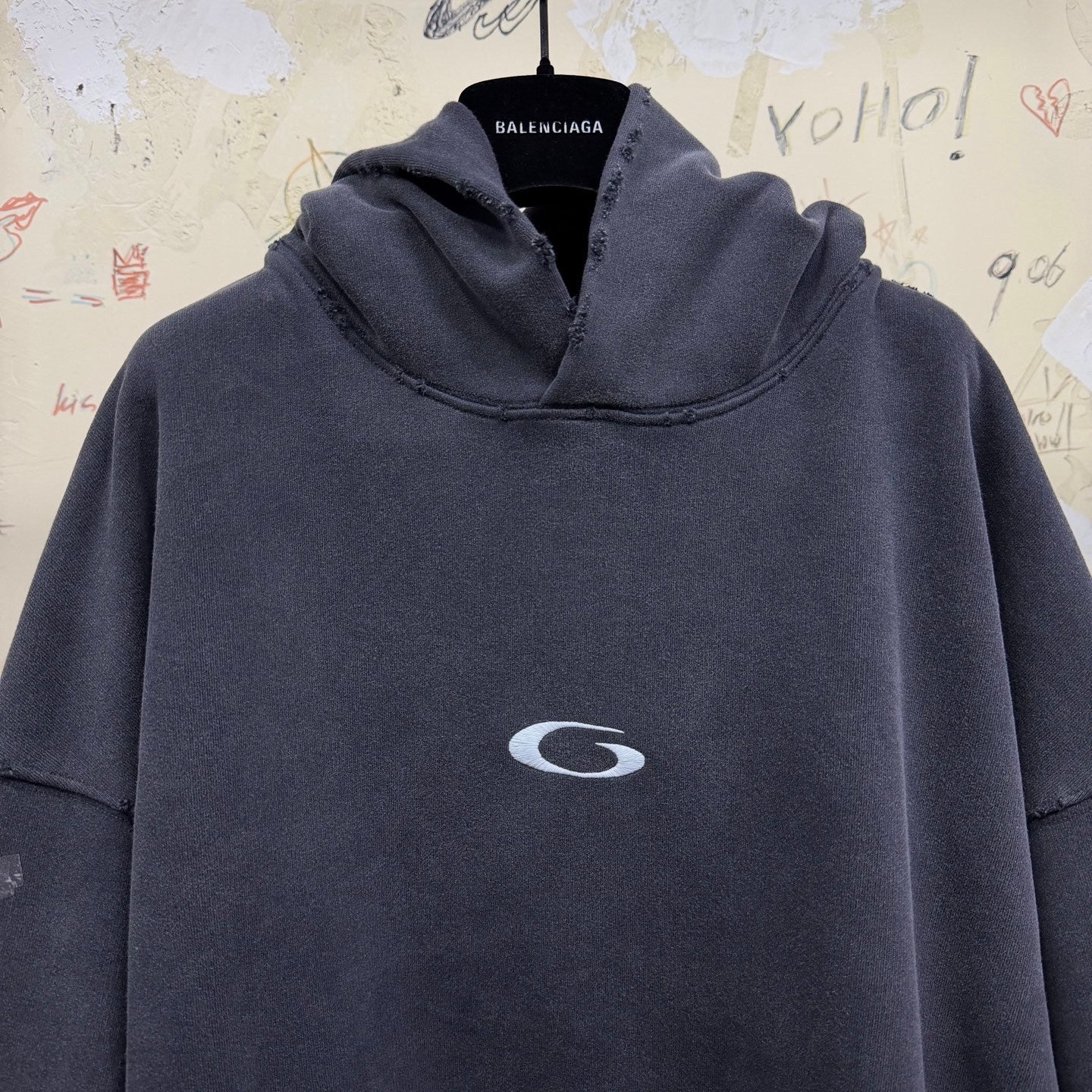 Balenciaga Top-quality version Men's Transparent Tape Ripped Pocket Hoodie in Faded Black White #376442