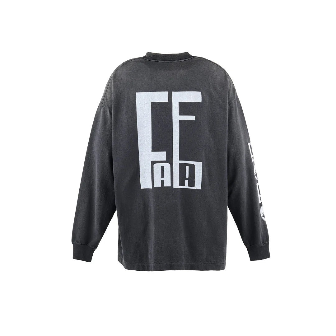 Saint Michael x Fear Of God Men's Letter Print Spring And Fall Washed And Old Solid Color Cotton Stand-Up Collar Long Sleeve T-Shirt Ngvp #1834