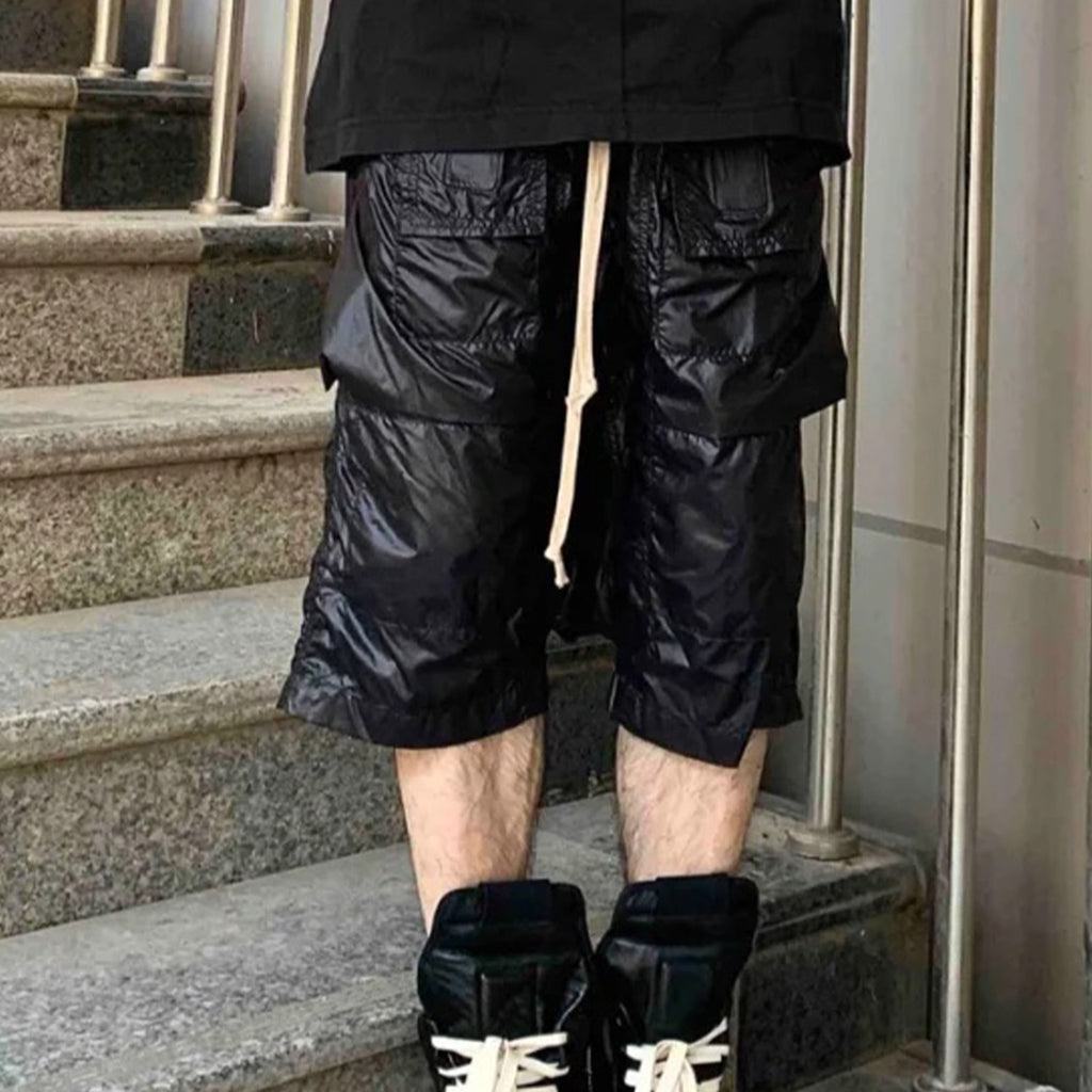 Rick Owens DRKSHDW Men's Spring/summer Retro High Street Thin Black Shorts Workwear Drawstring Pants  Ngvp #8794