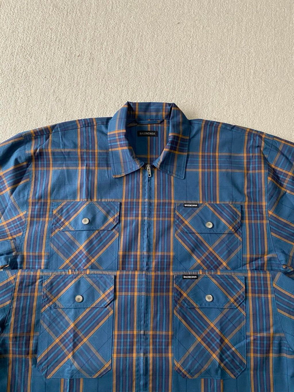 Balenciaga Men's Checkered Cotton Long-Sleeve Spring/Fall Solid-Color Collared Loose-Fit Zipper Shirt Ngvp #2723