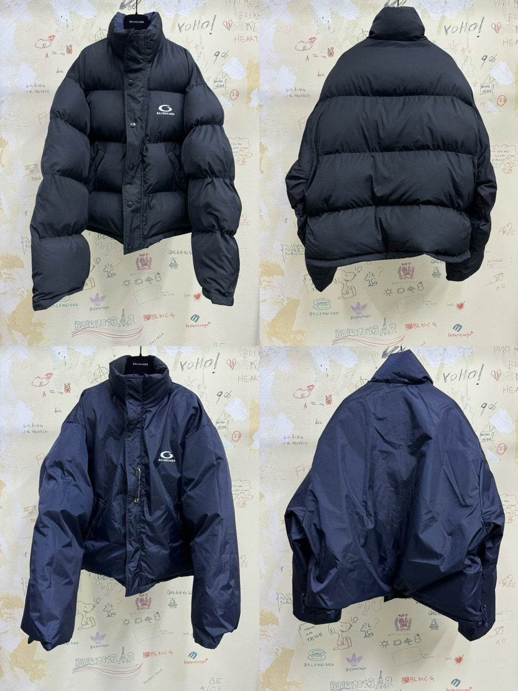 Balenciaga Women's Autumn and Winter Solid Color Reversible Letter Logo Pattern Printed Long Sleeve Puffer Down Jacket #73839