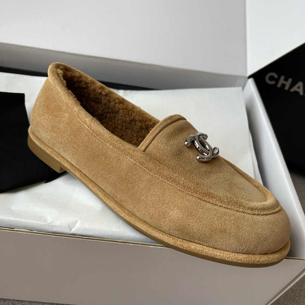 Chanel Women's Fall/Winter Logo Suede Solid-Color Round-Toe Low-Top Loafers Casual Flats Shoes #81589