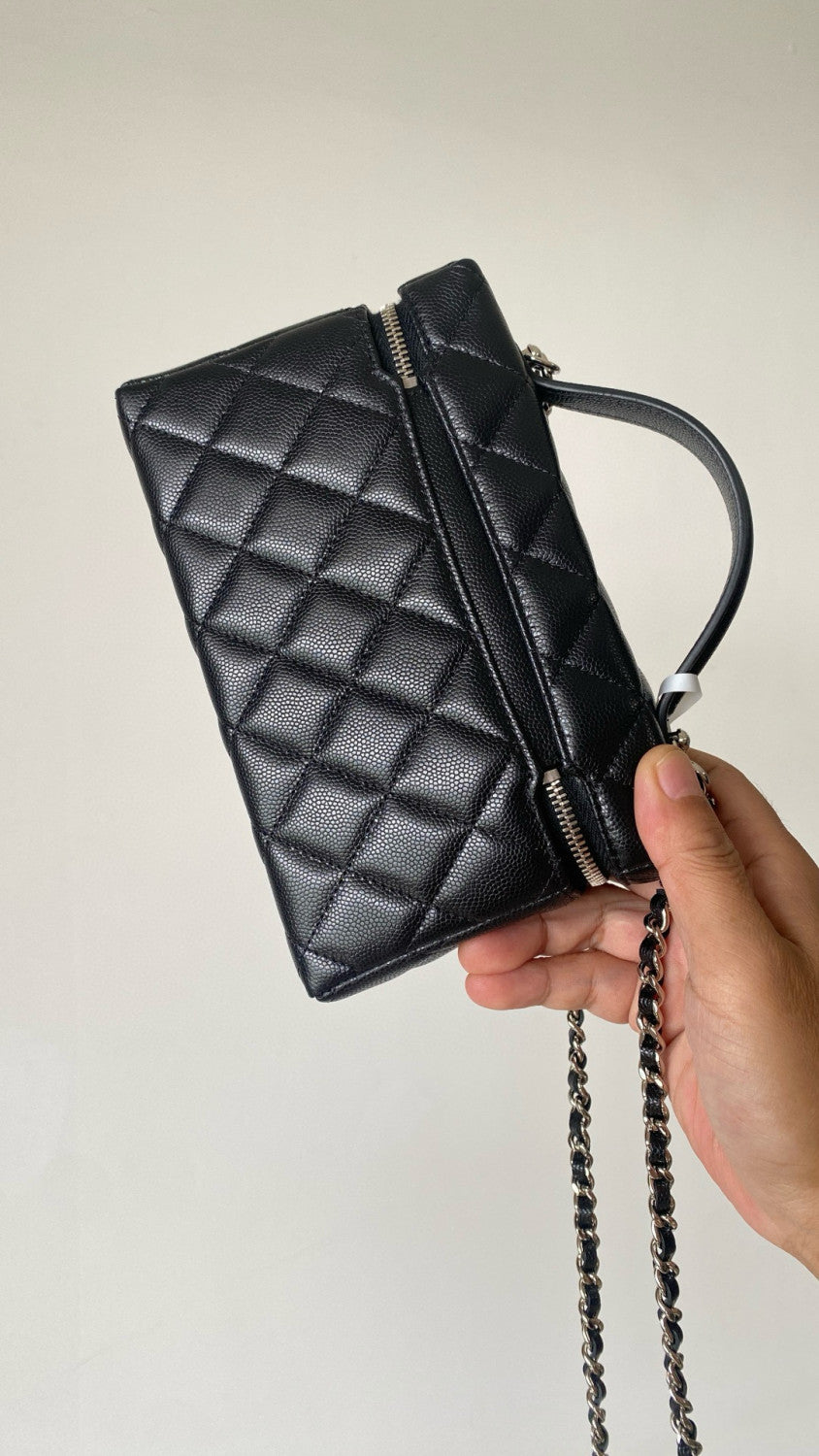 Chanel Women's Solid Color Rhinestone Star Logo Chain Calfskin Handbag Makeup Bag Bags #77689
