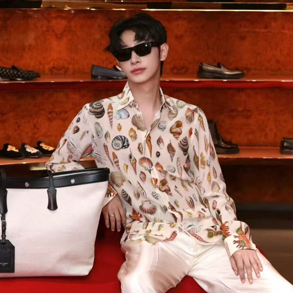 Dolce&Gabbana Shell Printed Silk Martini Shirt Men's Spring And Summer Long Sleeve Single Breasted Fashion Elegant Casual Shirt Ngvp #1978