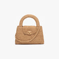 Chanel Mini Shopping Bag Braided Raffia Gold Tone Metal Dark Beige #335258
