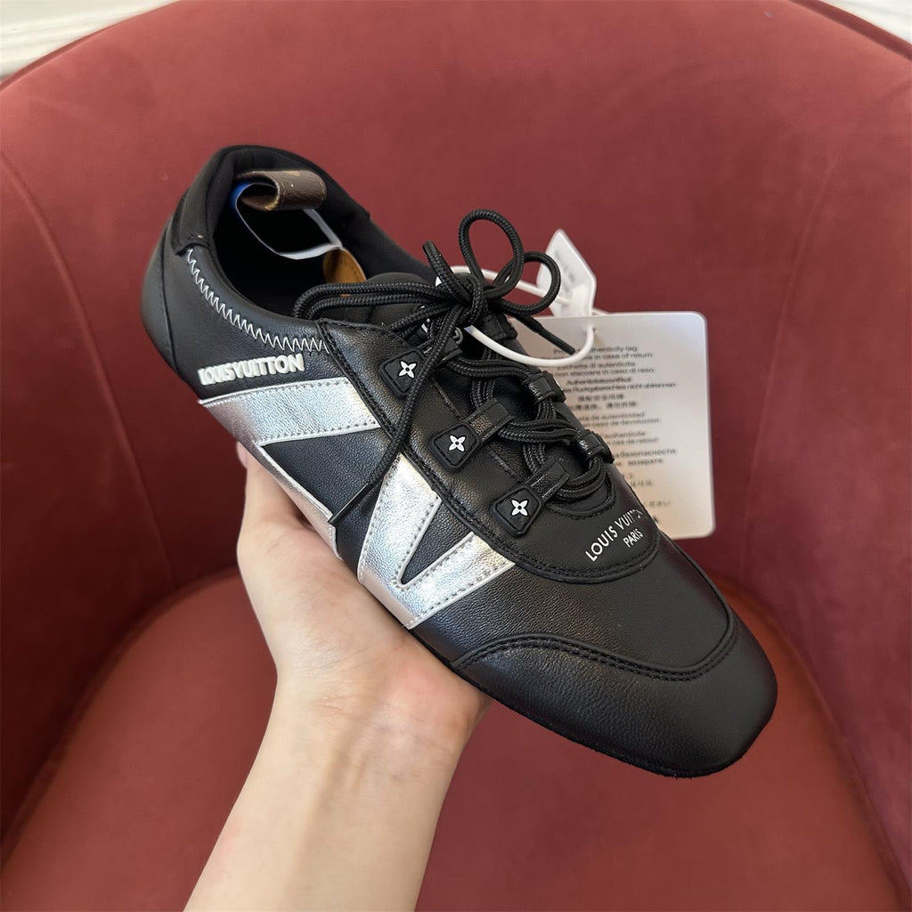 Louis Vuitton SNEAKERINA Men's And Women's Four Seasons Colorblocking Round Toe Lace Up Sheepskin Low Top Ballet Derby Shoes #77535