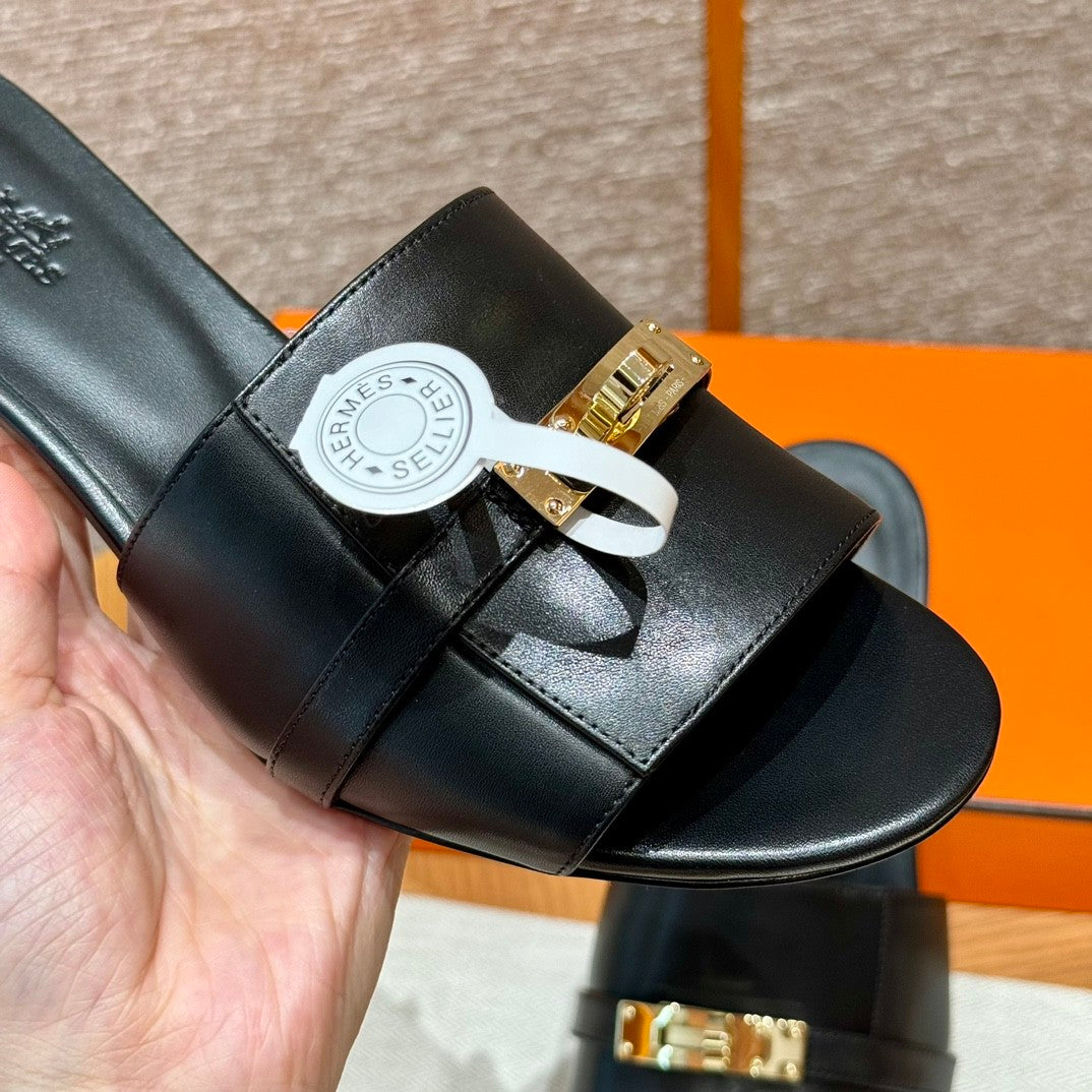 Hermes Women's Summer Fashion Casual Round Toe Chunky Heel Leather Gigi Kelly High Heel Sandals Shoes #78798