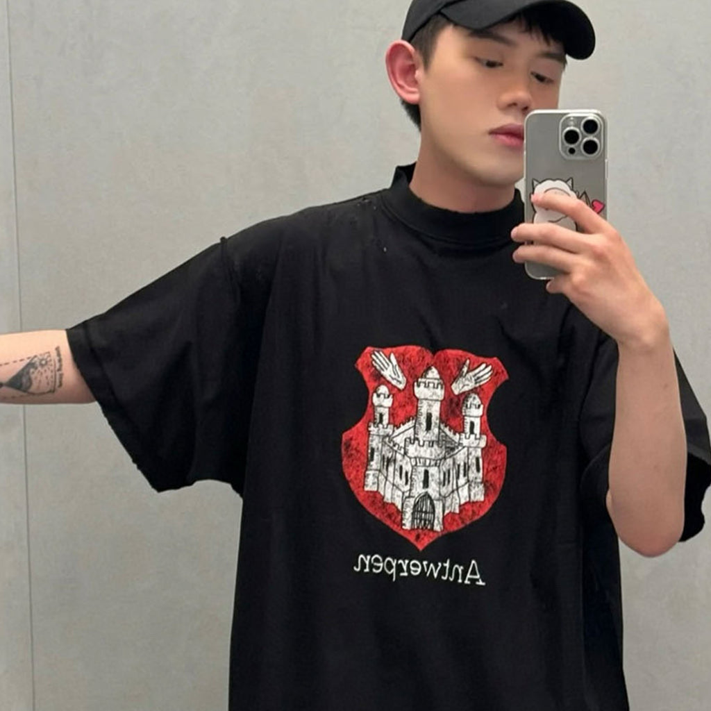 Balenciaga Men's Spring And Summer Black Old Retro Ragged Hole T-shirt Casual Loose Round Neck Oversize Short Sleeve To Ngvp #7972