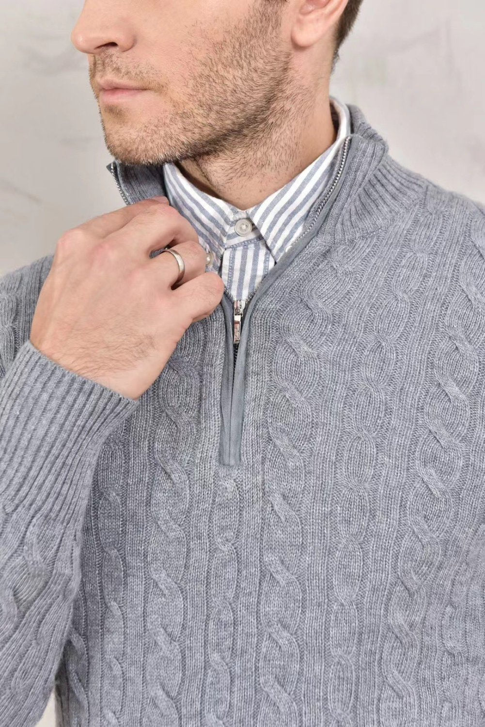 Loro Piana Men's Fall/Winter Half High Neck Zipper Long Sleeve Cashmere Fitted Knit Sweater Ngvp #9738