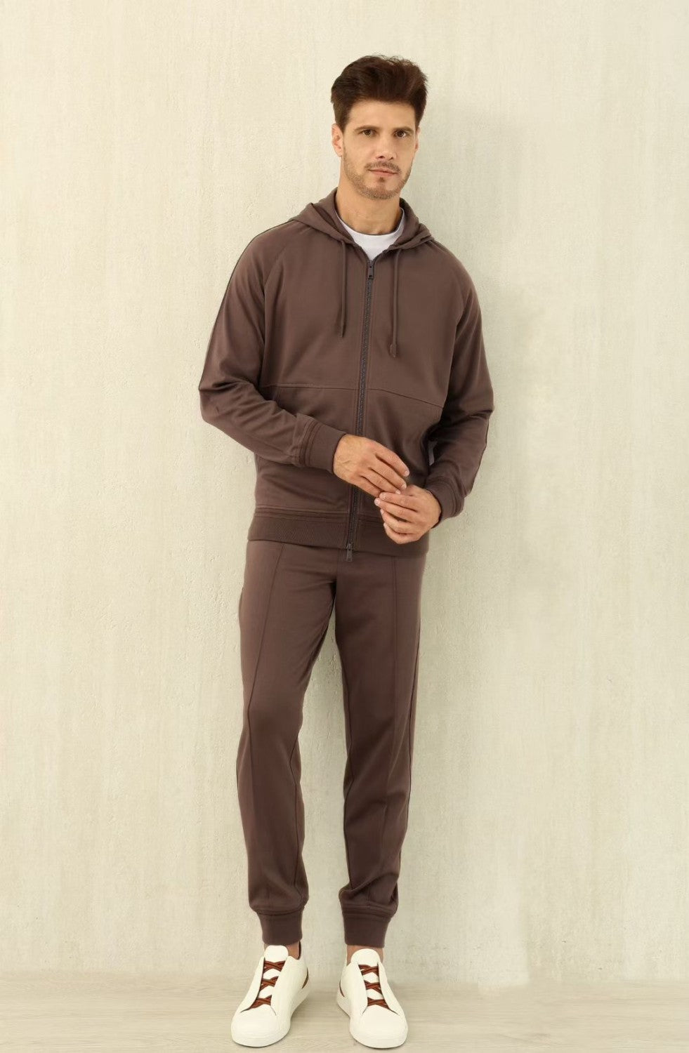 Ermenegildo Zegna Men's Spring/Fall Zipper Drawstring Hoodie Sweatshirt & Solid-Color Casual Pants Suit Set Ngvp #2352