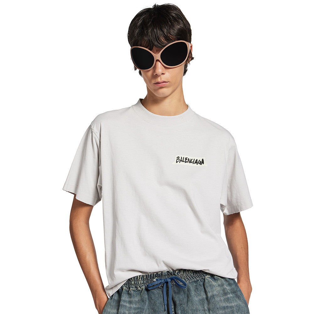 Balenciaga Women's and Men's Masking Tape T-shirt Medium Fit in Faded Black #333475