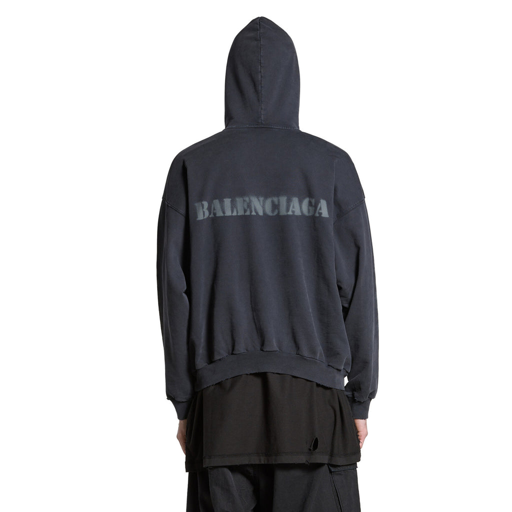 Balenciaga STENCIL TYPE HOODIE Men's Women's Spring & Fall Medium Fit Hooded Sweatshirt Kangaroo Pocket Print Fashion High Street Retro Trend Pullover Hoodie #71614