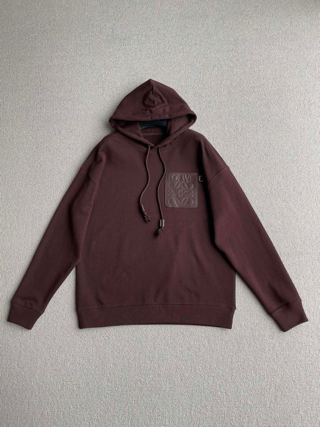 Loewe Men's Spring & Autumn Solid Color Logo Leather Label Drawstring Hooded Sweatshirt Pullover #98912