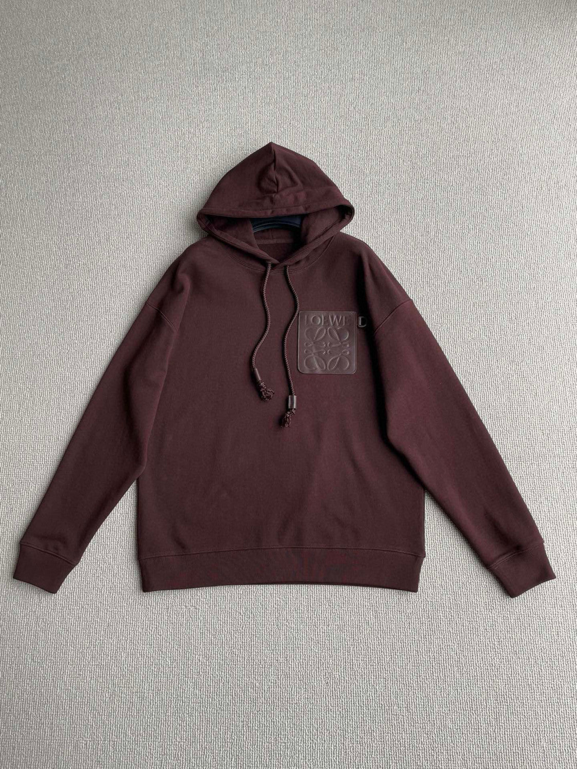 Loewe Men's Spring & Autumn Solid Color Logo Leather Label Drawstring Hooded Sweatshirt Pullover #98912