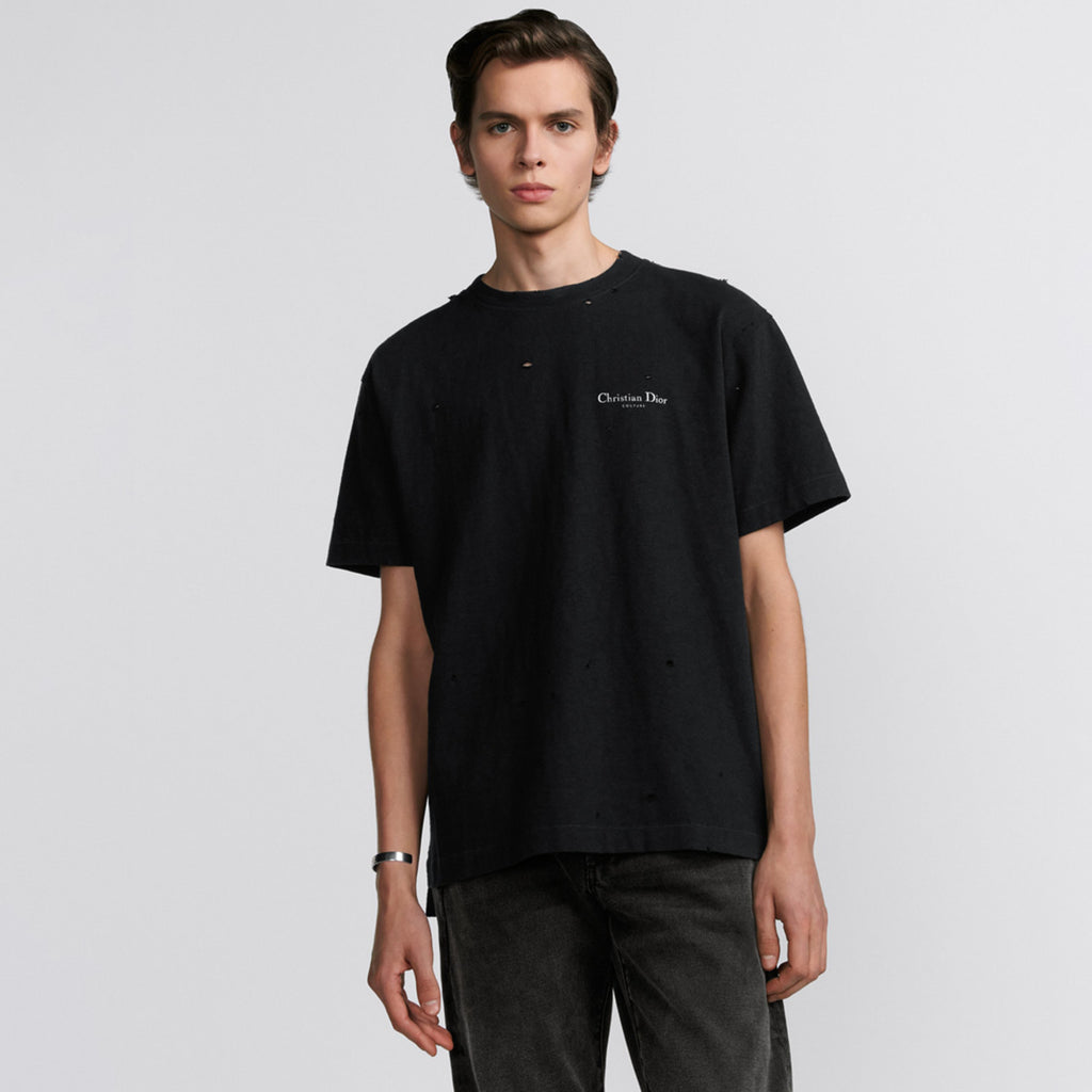 Dior Men's & Women's Summer Fashion Casual Solid Color Crew Neck Christian Dior Couture Print Relaxed Fit Plain-weave Knit Fabric With Distressed Finish Short Sleeve T-Shirt #79127