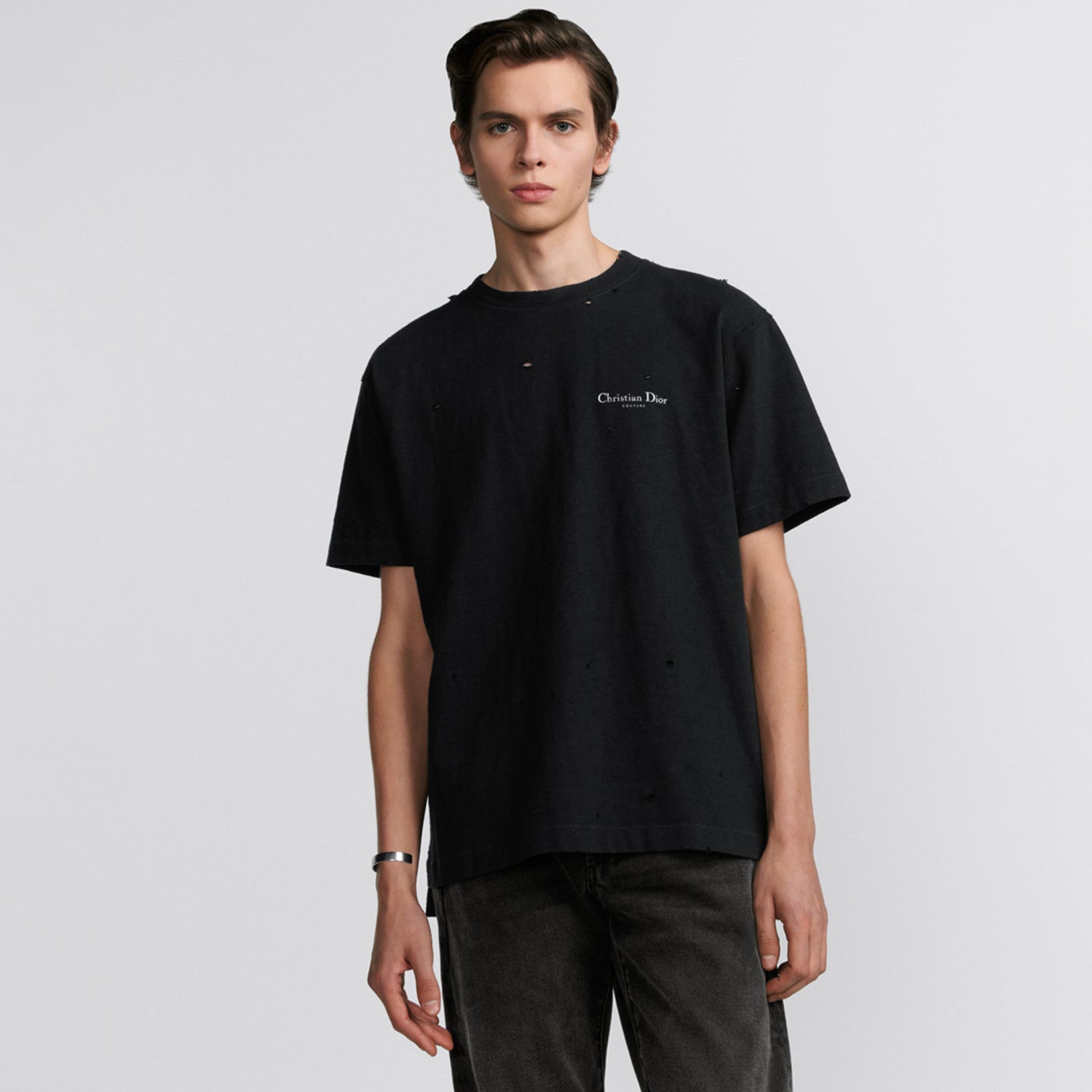 Dior Men's & Women's Summer Fashion Casual Solid Color Crew Neck Christian Dior Couture Print Relaxed Fit Plain-weave Knit Fabric With Distressed Finish Short Sleeve T-Shirt #79127