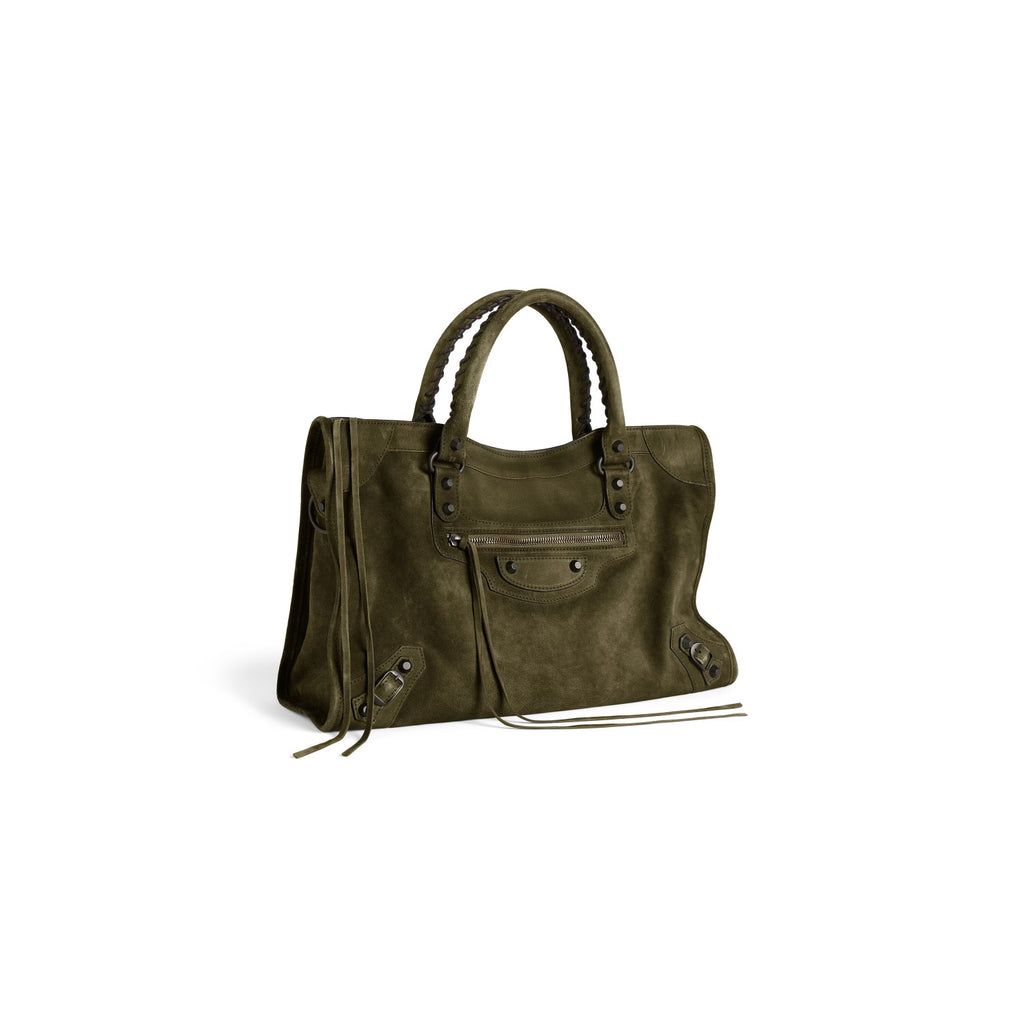 Balenciaga Women's Le City Large Handbag with Woven Handles. Solid Color Leather Crossbody Shoulder Bag. Fashionable Casual Bag Bags 8230582AB2A1143 #81498