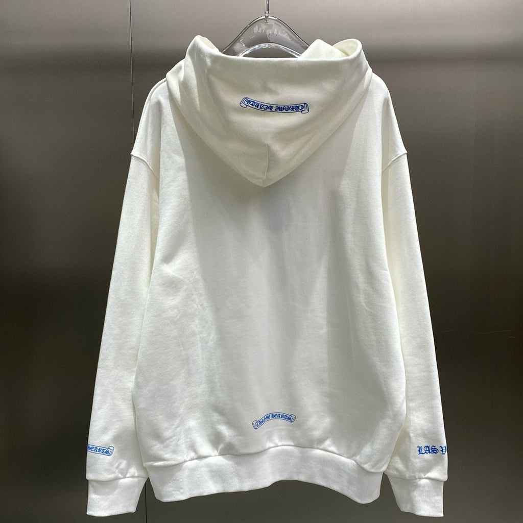 Chrome Hearts Men's and Women's Spring and Fall White Cotton Hooded Sweatshirt Pullover #98414