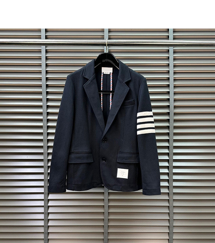 Thom Browne Men's Spring And Autumn Lapel Striped Long Sleeve Blazer Jacket Casual Solid Color Straight Trousers Two Piece Suit Set #81197