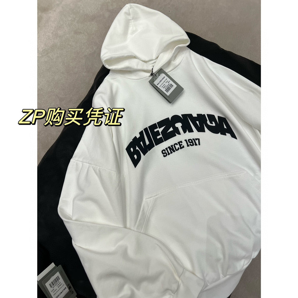 Balenciaga Back Flip Round Hoodie Oversize In Black Mirror Letter Hooded Sweatshirt Pullover #96248