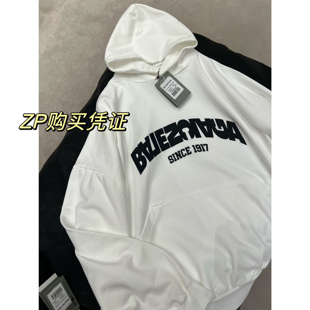 Balenciaga Back Flip Round Hoodie Oversize In Black Mirror Letter Hooded Sweatshirt Pullover #96248