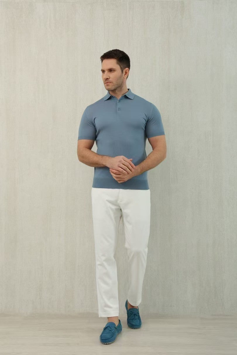 Loro Piana Men's Summer Lapel Straight Solid Color Fitted Pullover Short Sleeve Polo Shirt Ngvp #1554