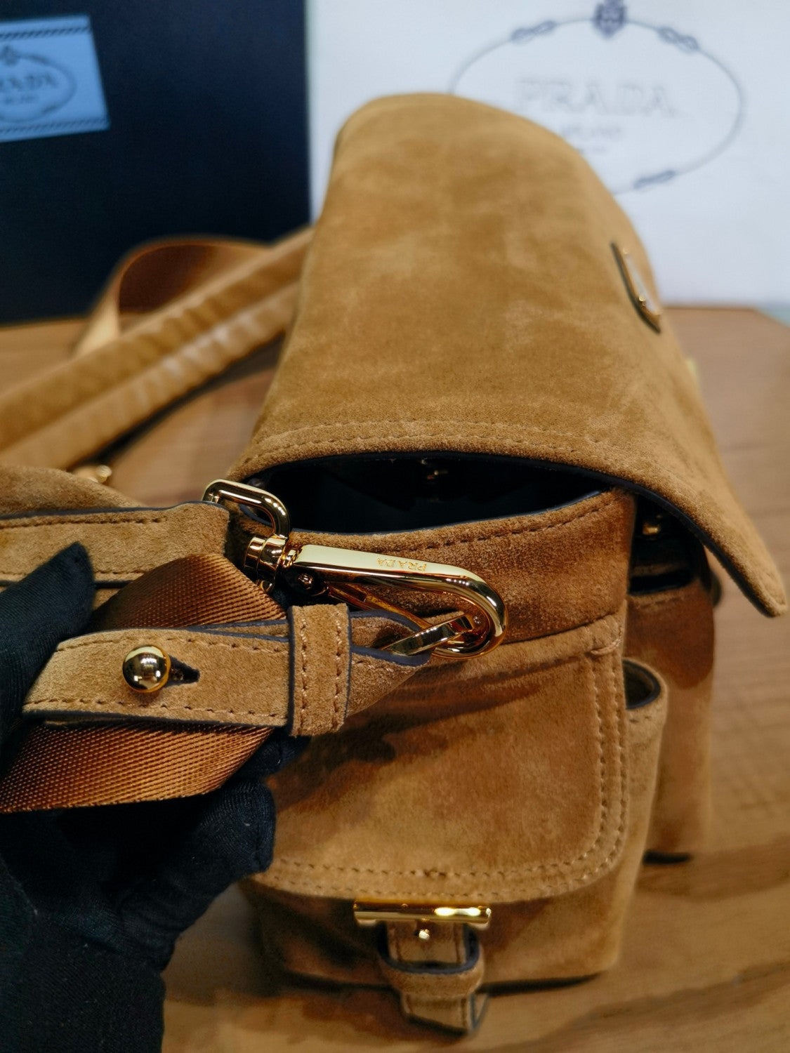 Prada Explore Men's and Women's Brand Logo Solid Color Suede Leather Messenger Bag Shoulder Bags #78127