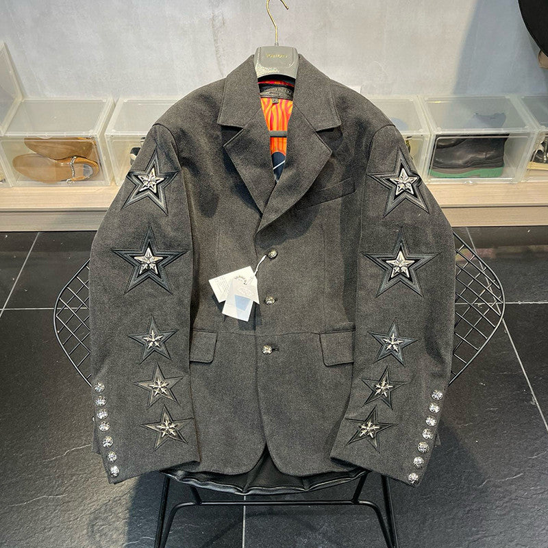 Chrome Hearts Men's Women's Spring and Autumn Fashion Temperament Trend Suede Suit Black Pentagram Casual Jacket Ngvp #7936