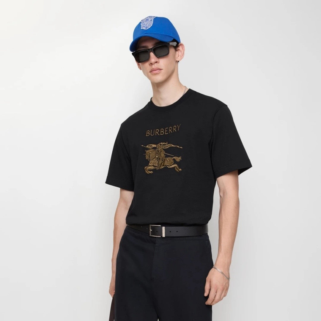 Burberry 26SS Men's and Women's Solid Color T-shirt With Embroidered Logo and Word Art Graffiti #333415