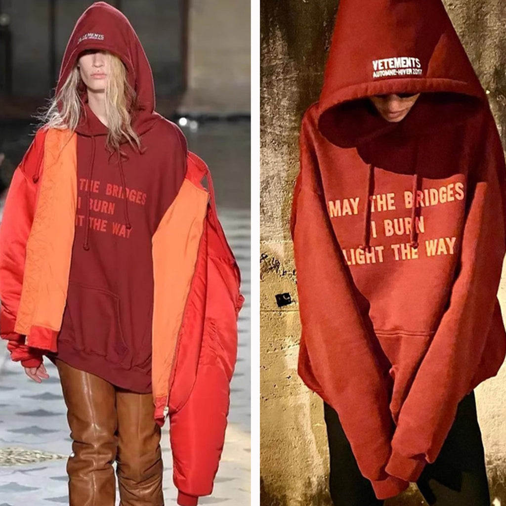 Vetements Men's Red Letter Print Hooded Sweatshirt Spring and Autumn Fashion Trend High Street Pullover Hoodie Ngvp #9976