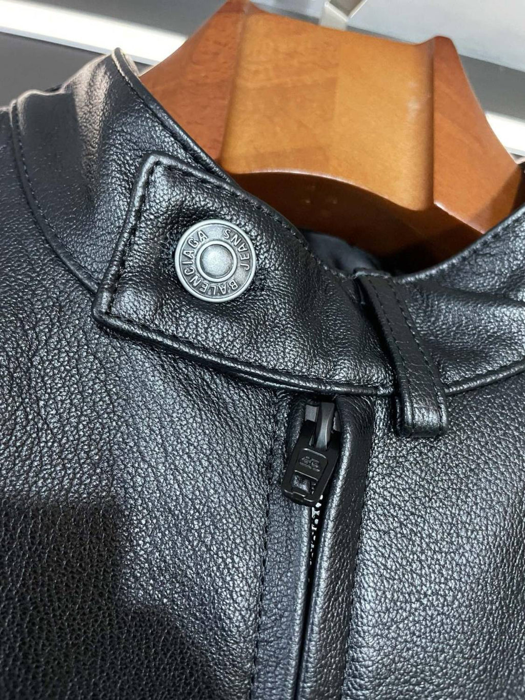 Balenciaga 25FW Cowhide Jacket Bew Double Zipper Ribbed Cuffs Leather Jacket Loose Version #332836