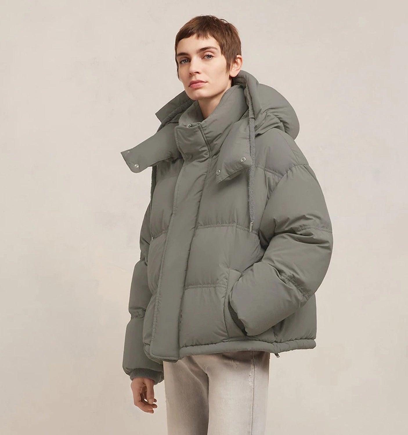 Ami Men's Autumn And Winter Solid Color Loose Zippered Drawstring Hooded Casual Alexandre Mattiussi Down Jacket #98311