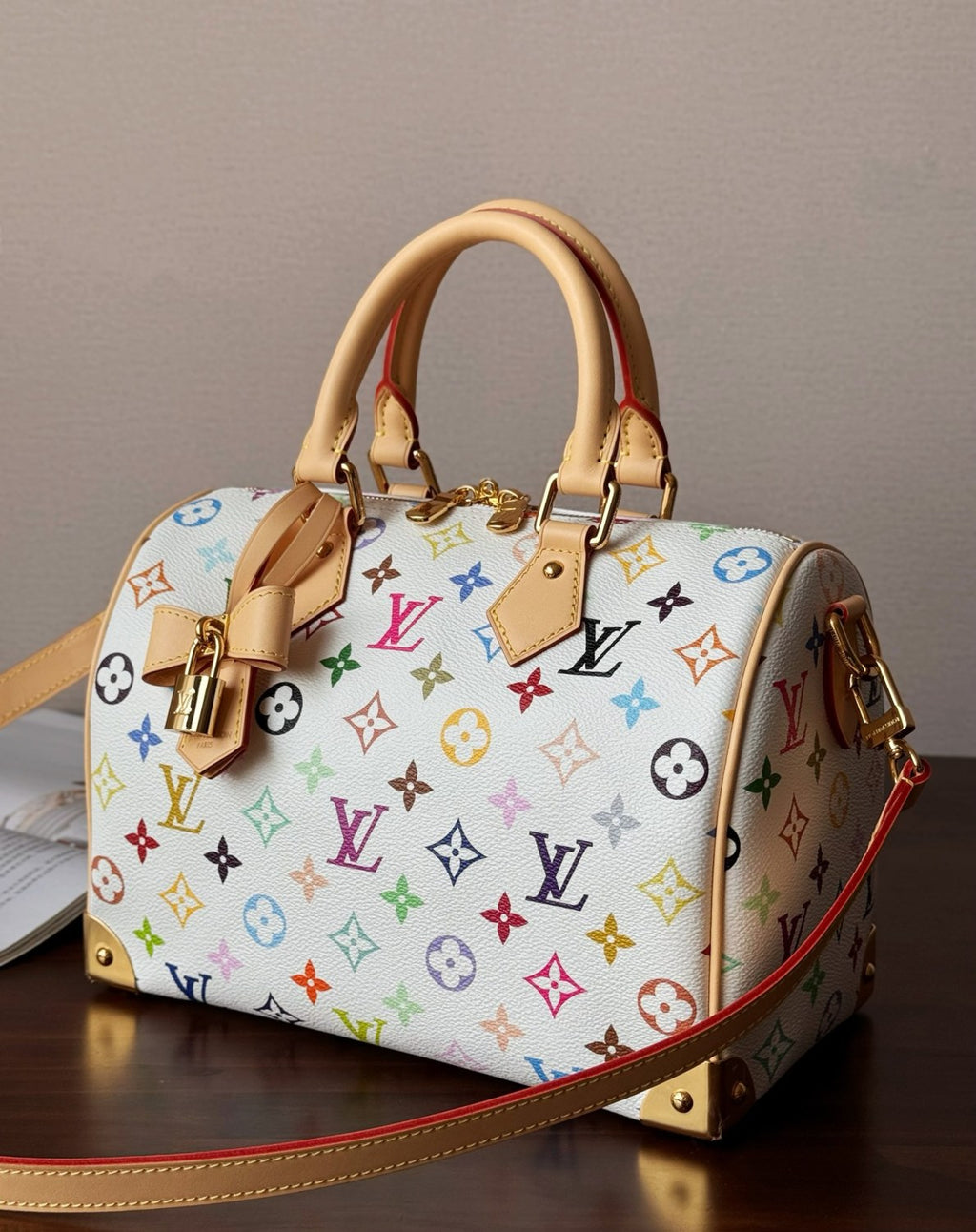 Louis Vuitton Lv X Tm Speedy Bandoulière 25 Women's Colorful Monogram Print Adjustable Detachable Strap Leather Shoulder Crossbody Bag Tote Bags #76128