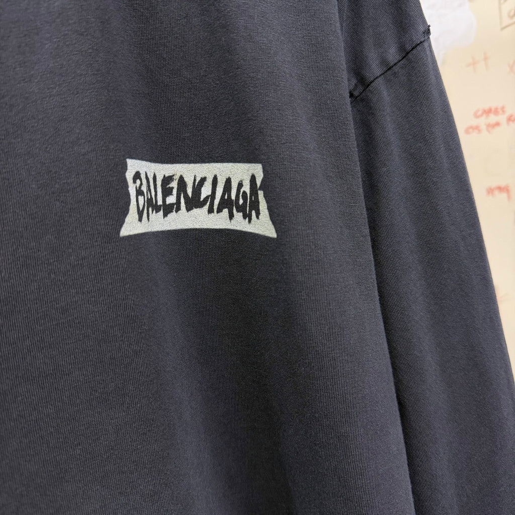 Balenciaga Top-quality Version Men's Masking Tape Long Sleeve T-shirt Large Fit in Faded Black #336737