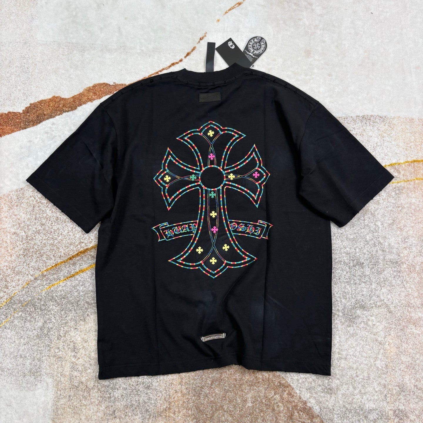 Chrome Hearts Men's And Women's Summer Colorful Embroidered Printed Round Neck Cotton Short-sleeved T-shirt #77396