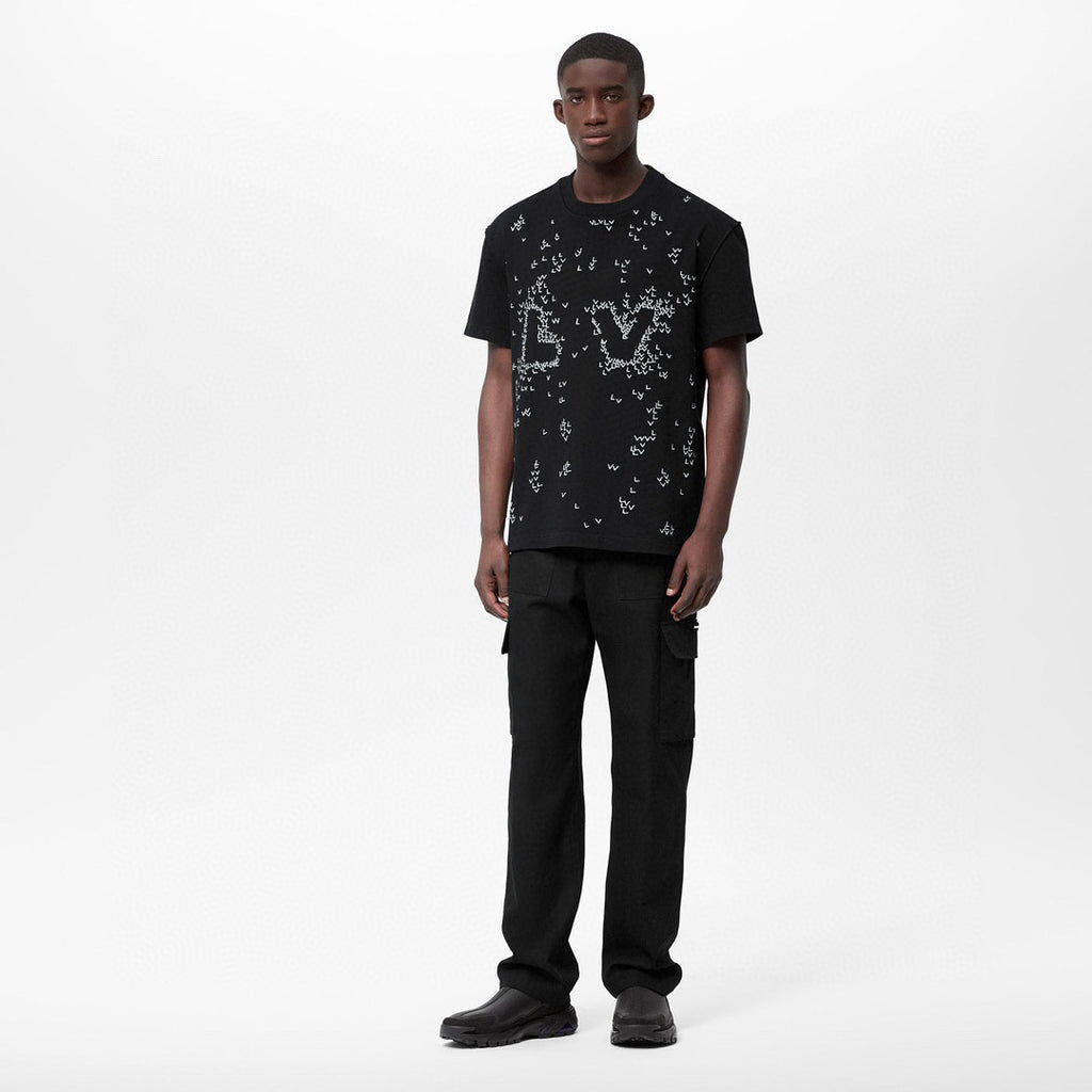 Louis Vuitton Black Embroidered Loose Fitting Short Sleeved T-shirt #21553