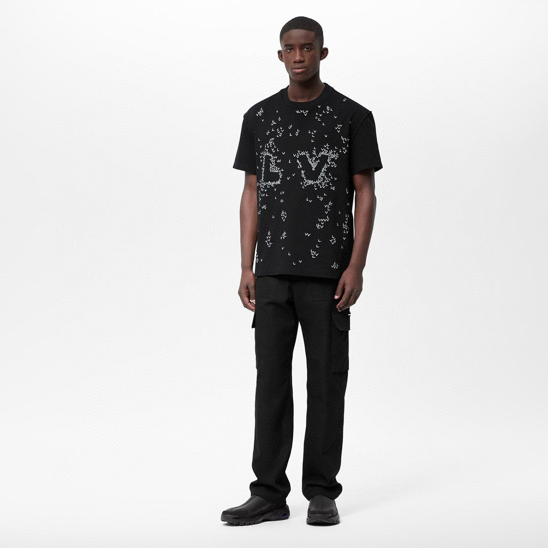 Louis Vuitton Black Embroidered Loose Fitting Short Sleeved T-shirt #21553