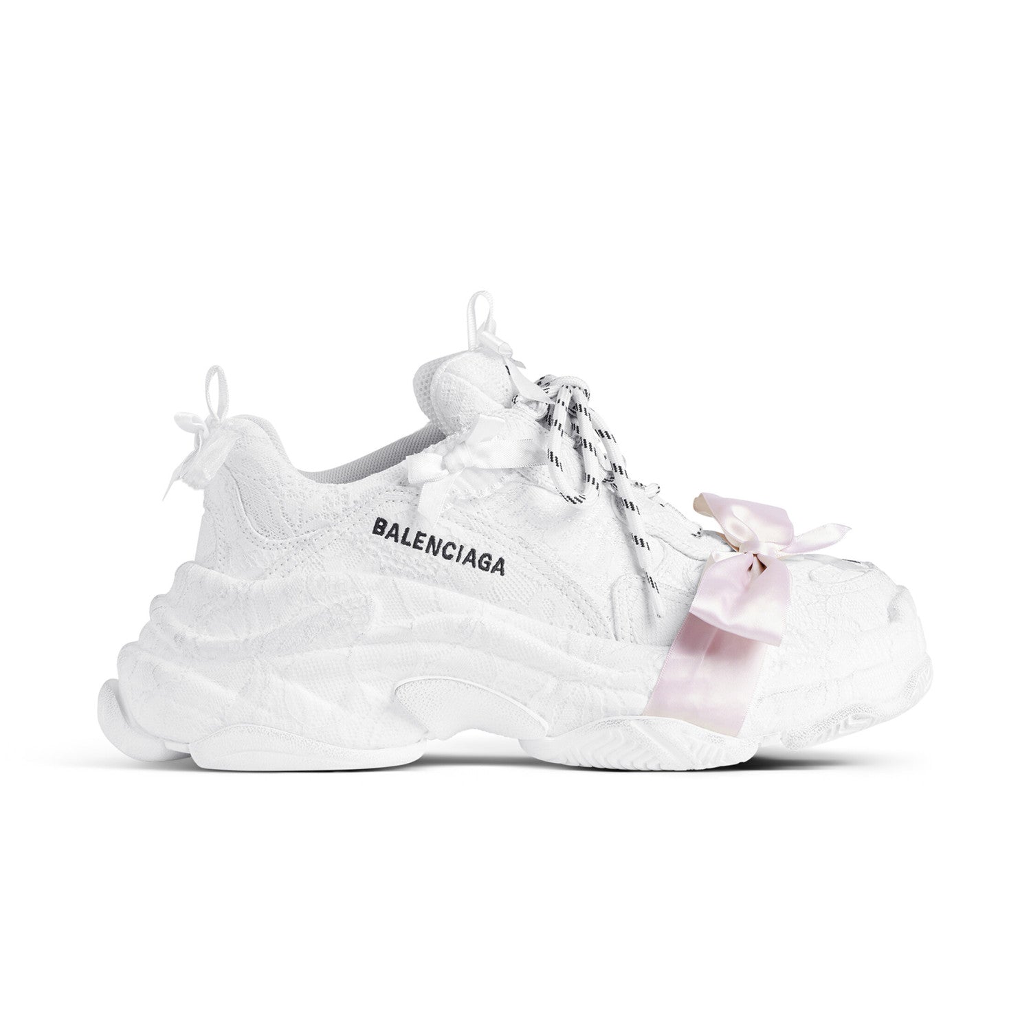 Balenciaga Triple S Lace Women's Solid Color Bow-Decorated Low-Top Lace-Up Thick-Sole Sneakers Shoes #77559