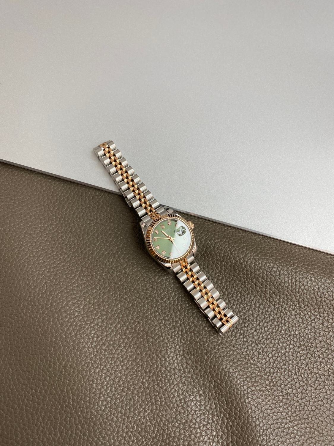 Rolex Women's Log-type Series Automatic Mechanical Movement Water-resistant Diamond-encrusted Green Dial Stainless Steel Bracelet 28mm Watch #77754