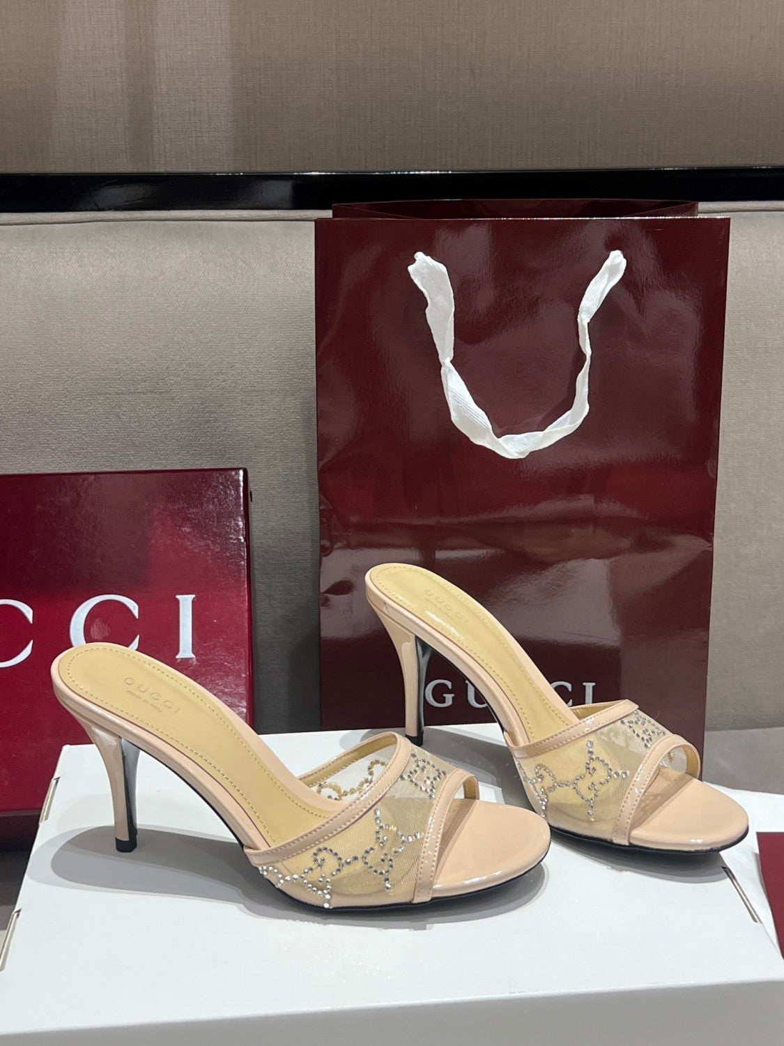 Gucci Women's Crystal Slide Sandal in Black GG Crystal Mesh#380127