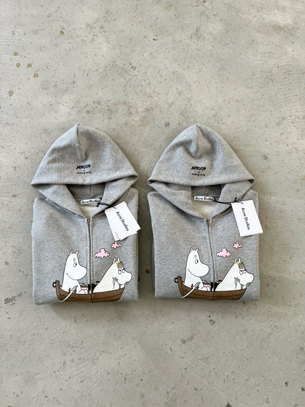 Acne Studios X Moomin Artist Tove Jansson Cartoon Print Fashion Trend Gray Hooded Zipper Sweatshirt  Fall Winter Ngvp #2653