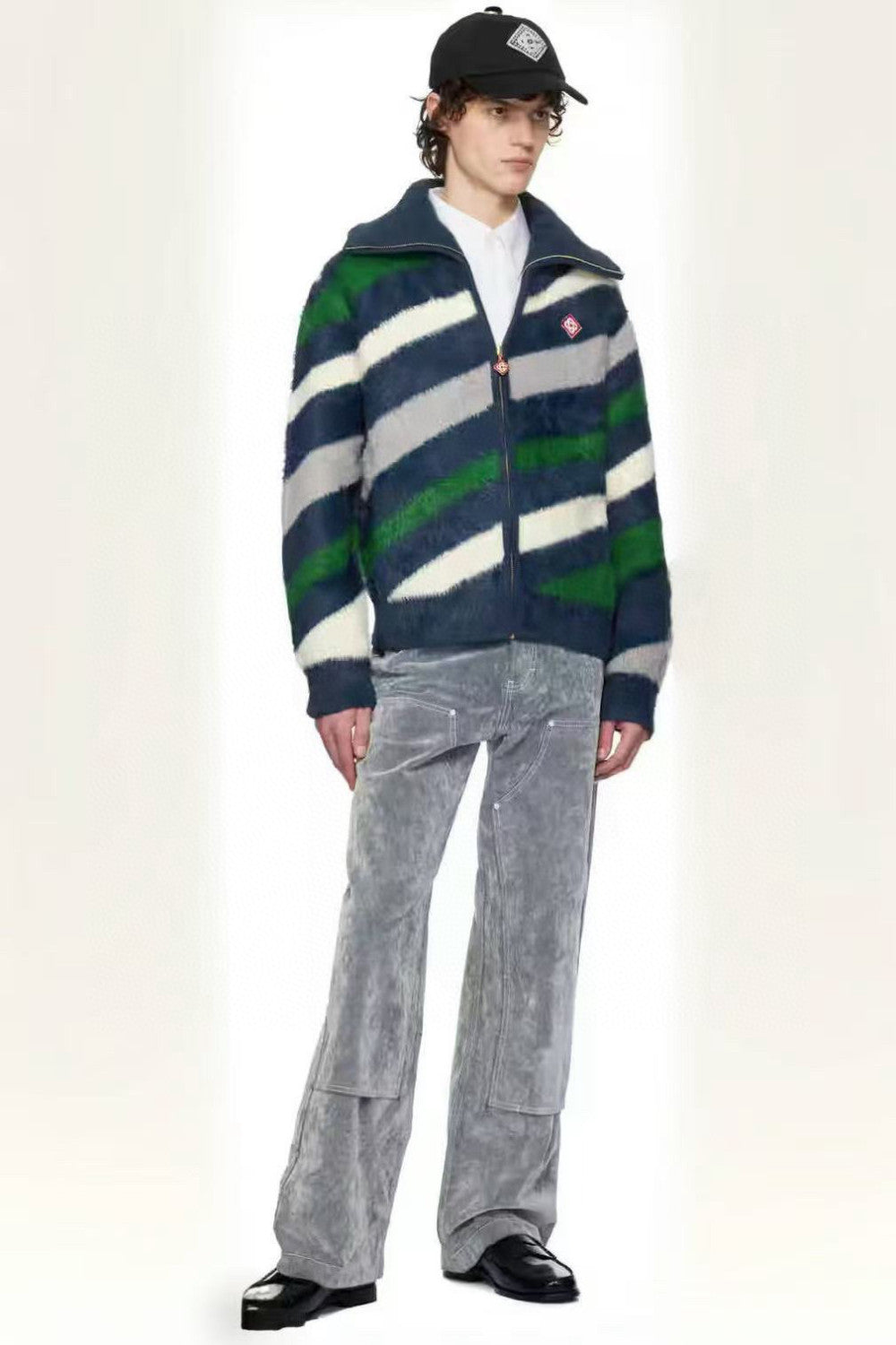 Casablanca Men's and Women's Autumn/Winter Color Block Printed High Neck Zipper Long Sleeve Knitted Jacket #77328
